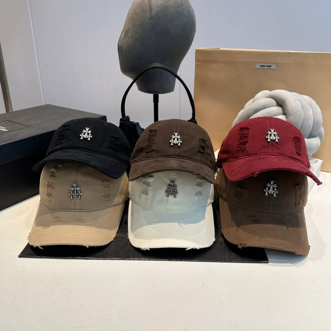 P50 Chrome Hearts 💓Early spring Korean style fashion retro distressed hole hat worn design versatile baseball cap peaked cap